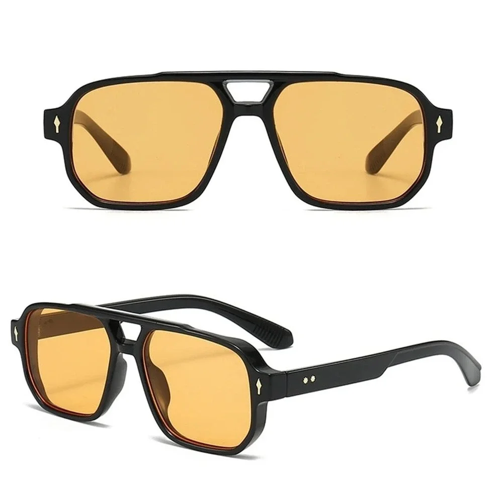 Mens‎ Square Fashion Sunglasses Black Frame Yellow Tinted Lens Retro Streetwear